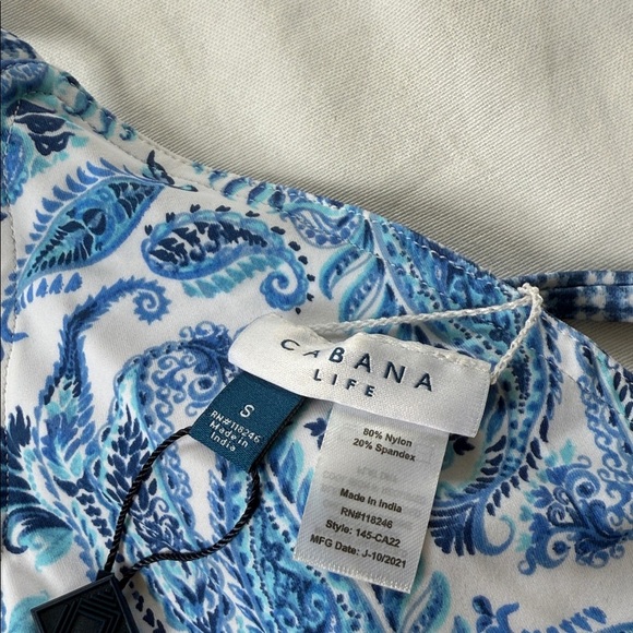 Cabana Life Reversible Swim Blue and White Paisley Bikini Top - Picture 2 of 4